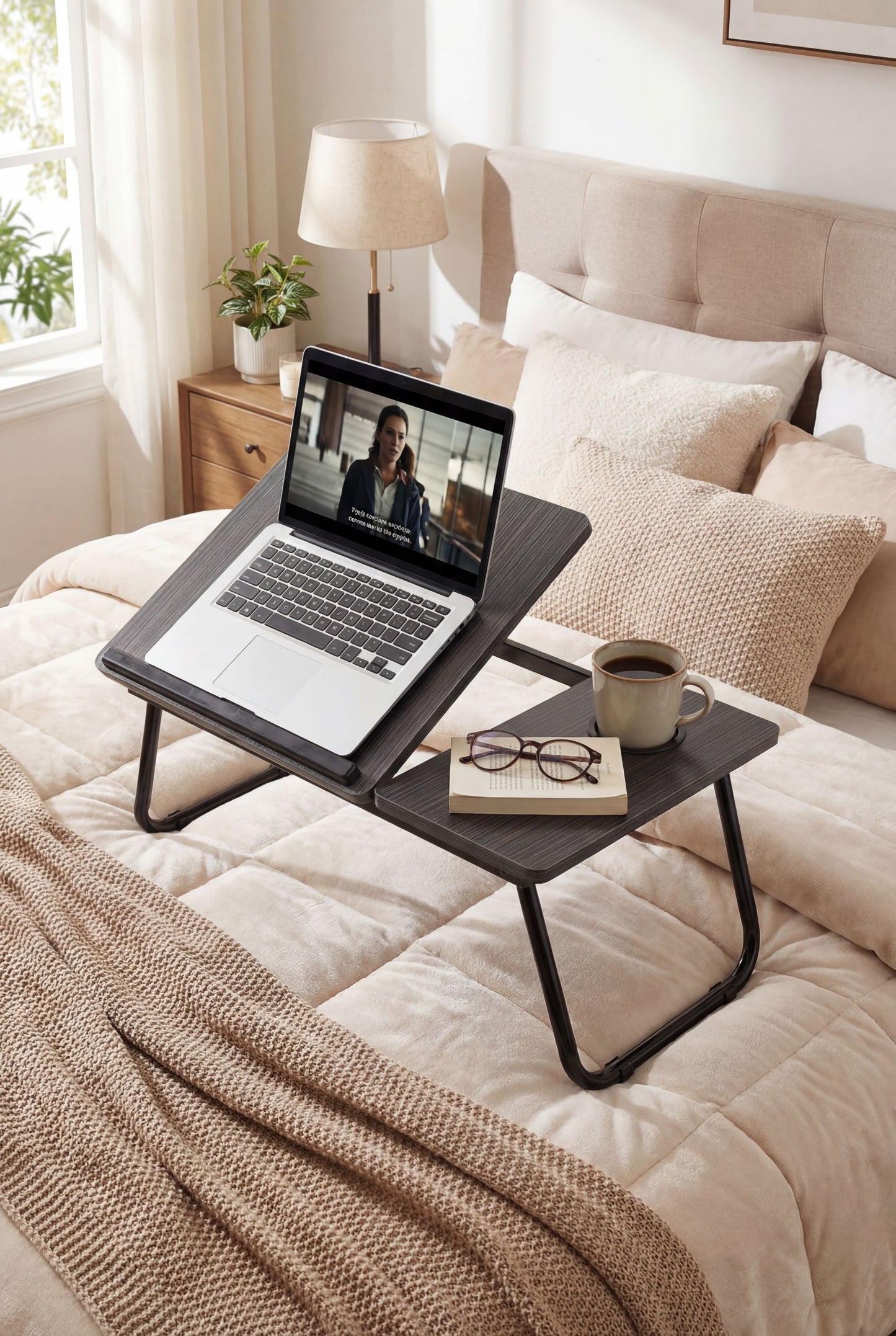 Black Laptop Bed Desk with 5-Level Height Adjustment & Foldable Design
