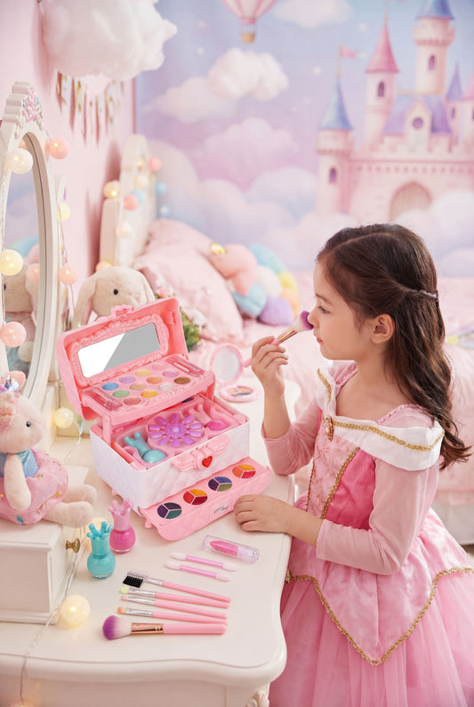 Princess Makeup Vanity Case - Non-Toxic & Washable Kids Cosmetic Play Set
