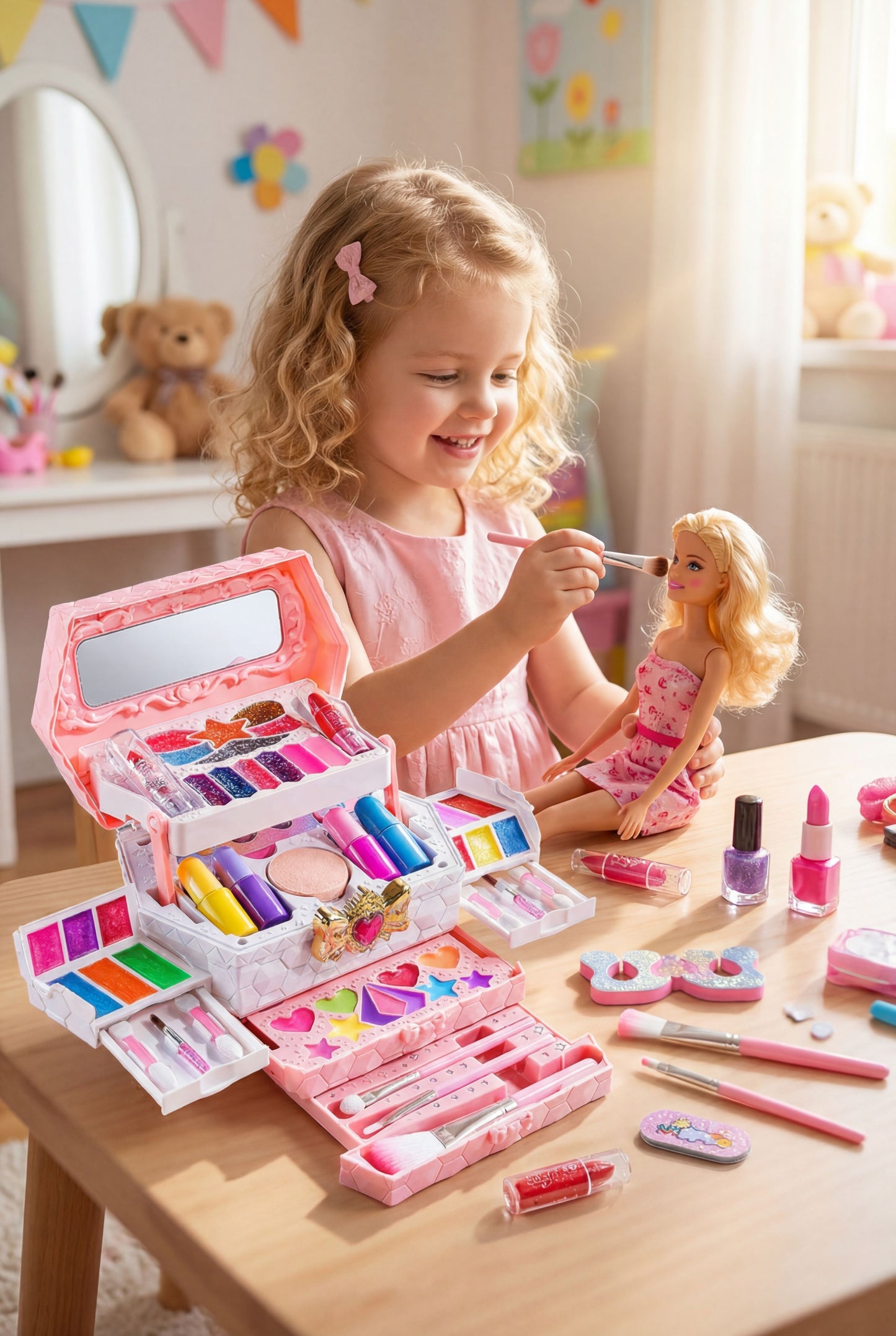 Princess Makeup Vanity Case - Non-Toxic & Washable Kids Cosmetic Play Set
