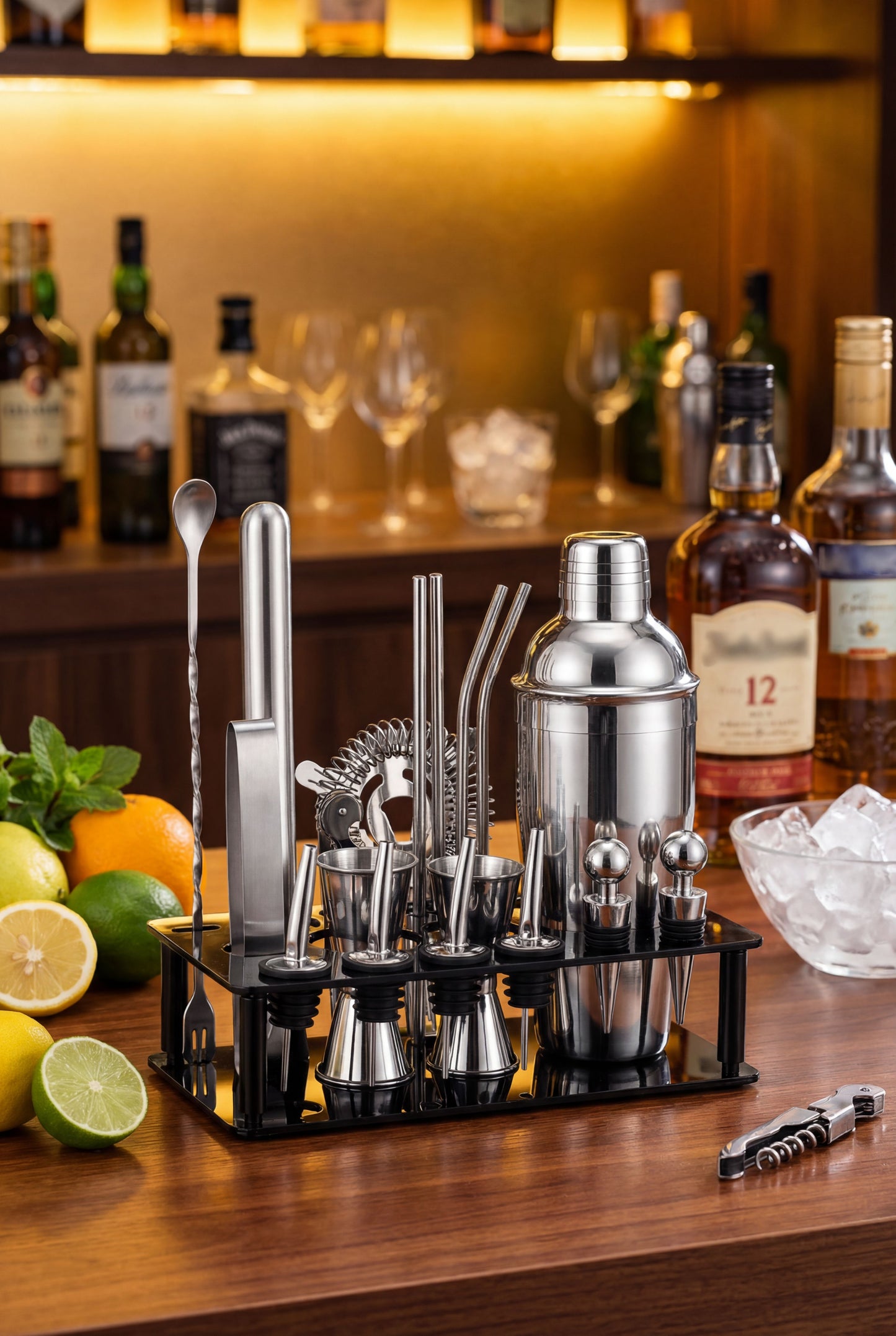 Beginner's 19-Piece Cocktail Kit - 750ml Dual-Material Shaker & Stand