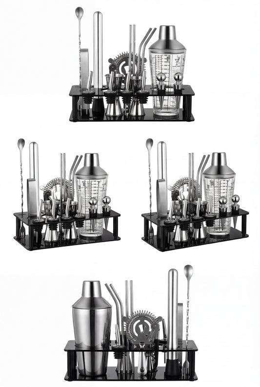 Beginner's 19-Piece Cocktail Kit - 750ml Dual-Material Shaker & Stand