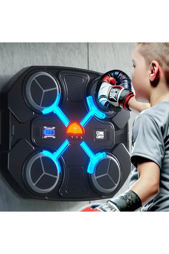 Music Boxing Machine for Kids, LED Light & Bluetooth Wall Mounted Punching Game with Gloves