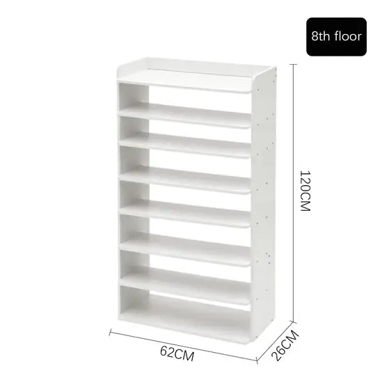 8-Tier Freestanding Shoe Rack, White MDF Narrow Shoe Storage Organiser, Slim Design for Small Hallways