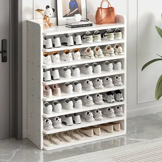 8-Tier MDF Shoe Rack, White Freestanding Shoe Storage Organiser, 82cm Wide Open Shelf for Hallway & Bedroom