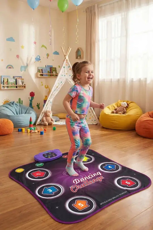 Kids Electronic Dance Mat Toy with Bluetooth, Light-Up Dancing Game Mat with Built-in Music, Educational Gift for Boys & Girls
