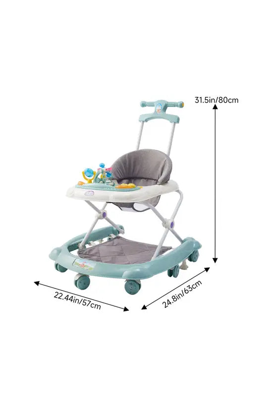 3-in-1 Foldable Baby Walker with Push Handle, Adjustable Height Anti-Rollover Activity Walker with Music for Babies 6-18 Months