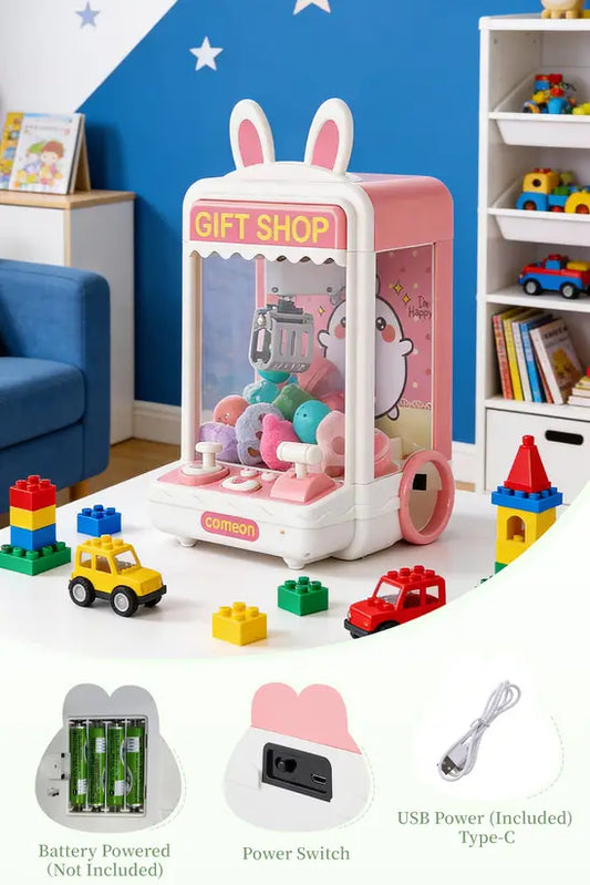 Mini Claw Machine for Kids - Cute Bunny Themed Toy Vending Machine with Lights & Sounds, 60s Timer, Dual Joysticks, USB/Battery Powered, Perfect Birthday Gift for Girls Boys 3+