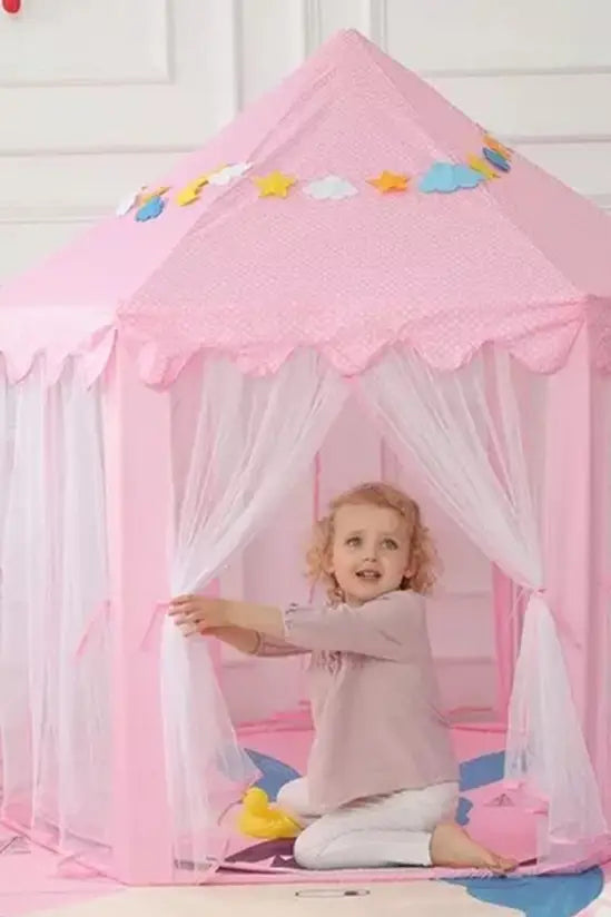 Pink Princess Play Tent, Hexagonal Kids Castle with Mesh Curtains, Ind – Basetrove