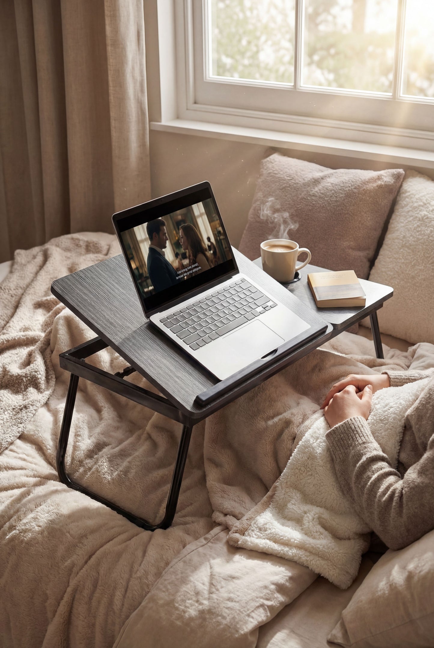 Black Laptop Bed Desk with 5-Level Height Adjustment & Foldable Design
