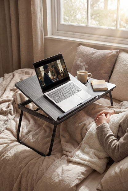 Black Laptop Bed Desk with 5-Level Height Adjustment & Foldable Design