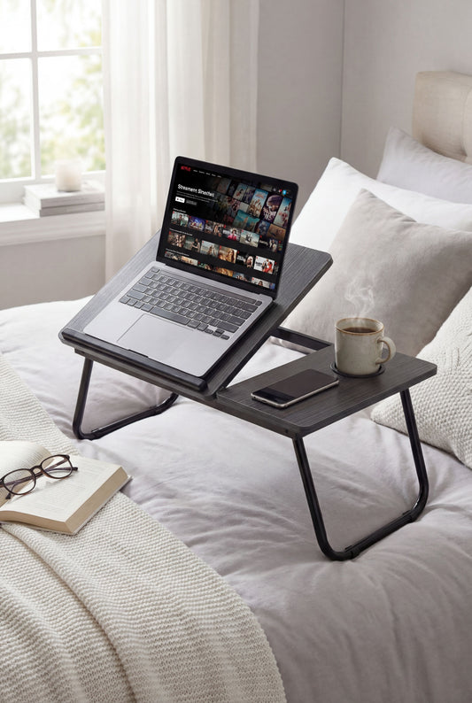 Black Laptop Bed Desk with 5-Level Height Adjustment & Foldable Design