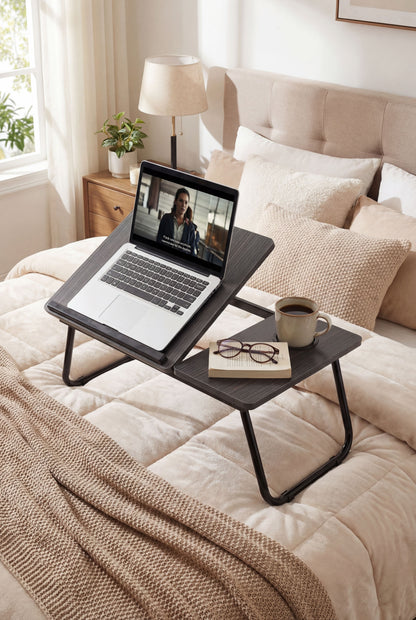 Black Laptop Bed Desk with 5-Level Height Adjustment & Foldable Design