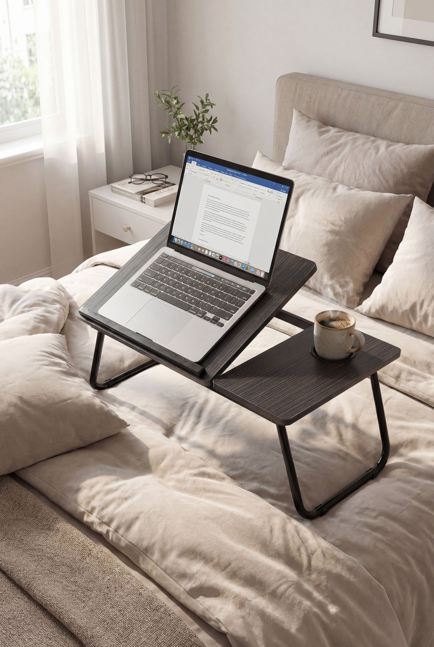 Black Laptop Bed Desk with 5-Level Height Adjustment & Foldable Design