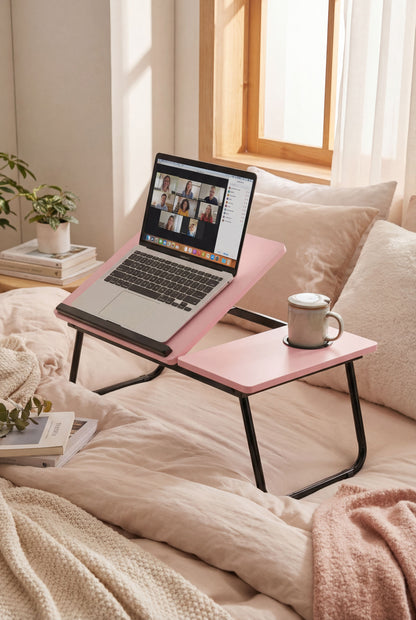Pink Finish Laptop Bed Deskwith 5-Level Height Adjustment & Foldable Design
