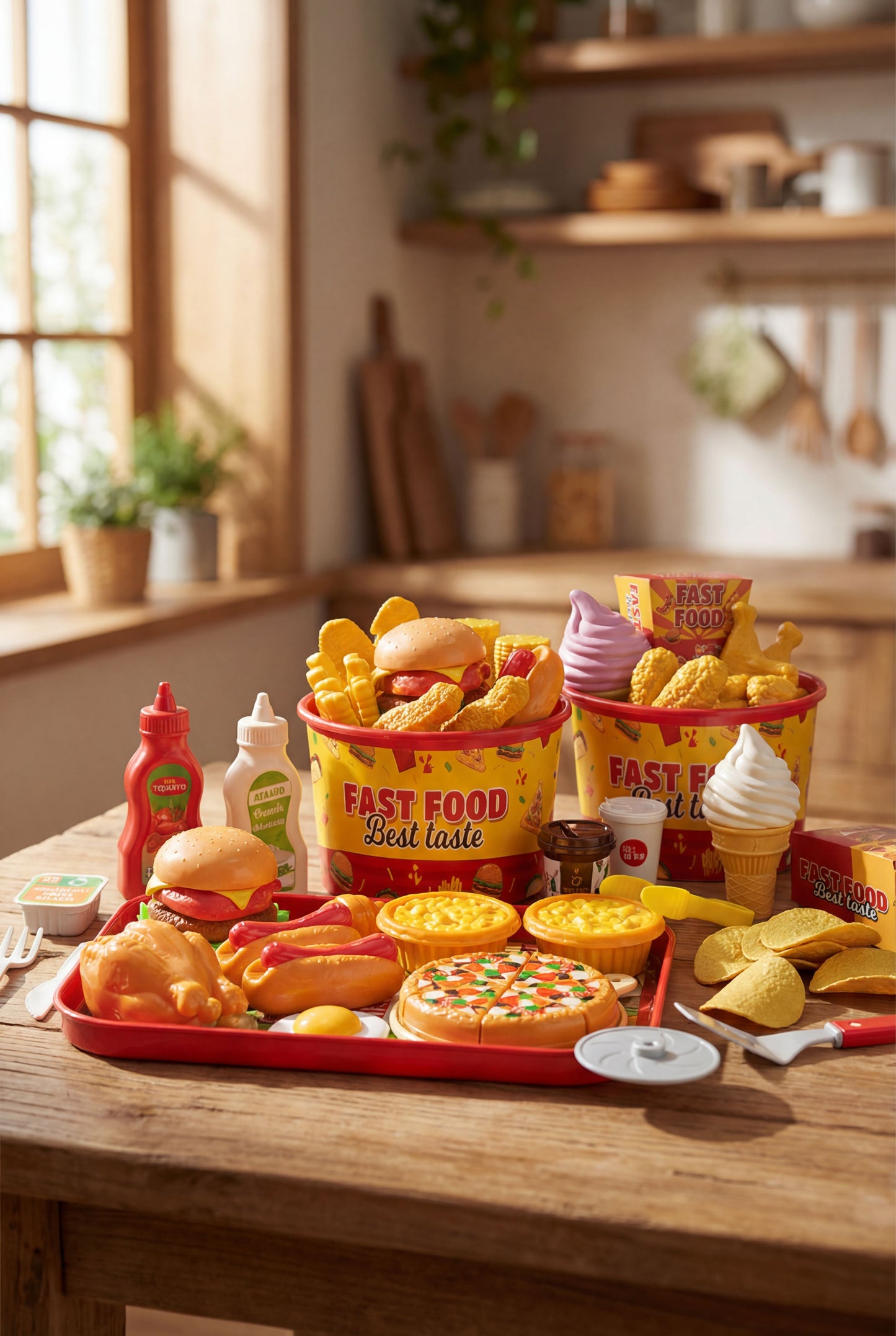 Realistic Fast Food Play Set - Perfect for Pretend Kitchen Games &amp; Birthday Gifts