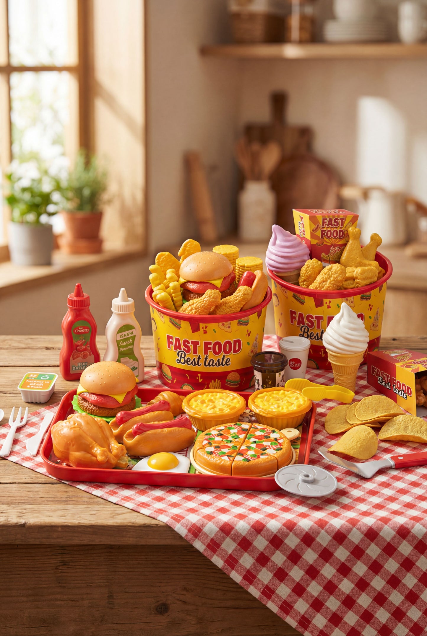 Realistic Fast Food Play Set - Perfect for Pretend Kitchen Games &amp; Birthday Gifts