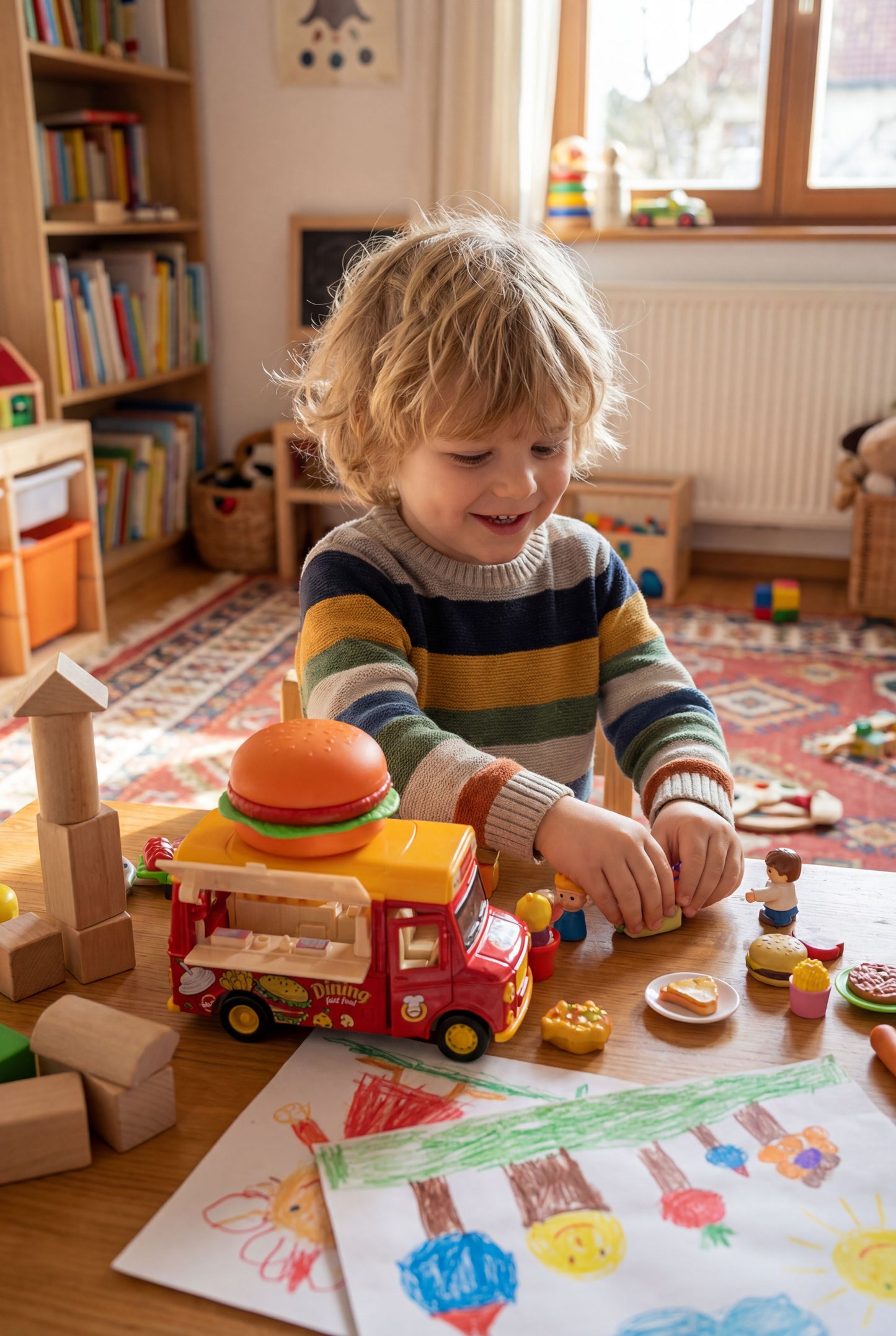 Alloy Hamburger Food Truck - Interactive Pretend Play Vehicle for Kids