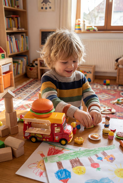 Alloy Hamburger Food Truck - Interactive Pretend Play Vehicle for Kids