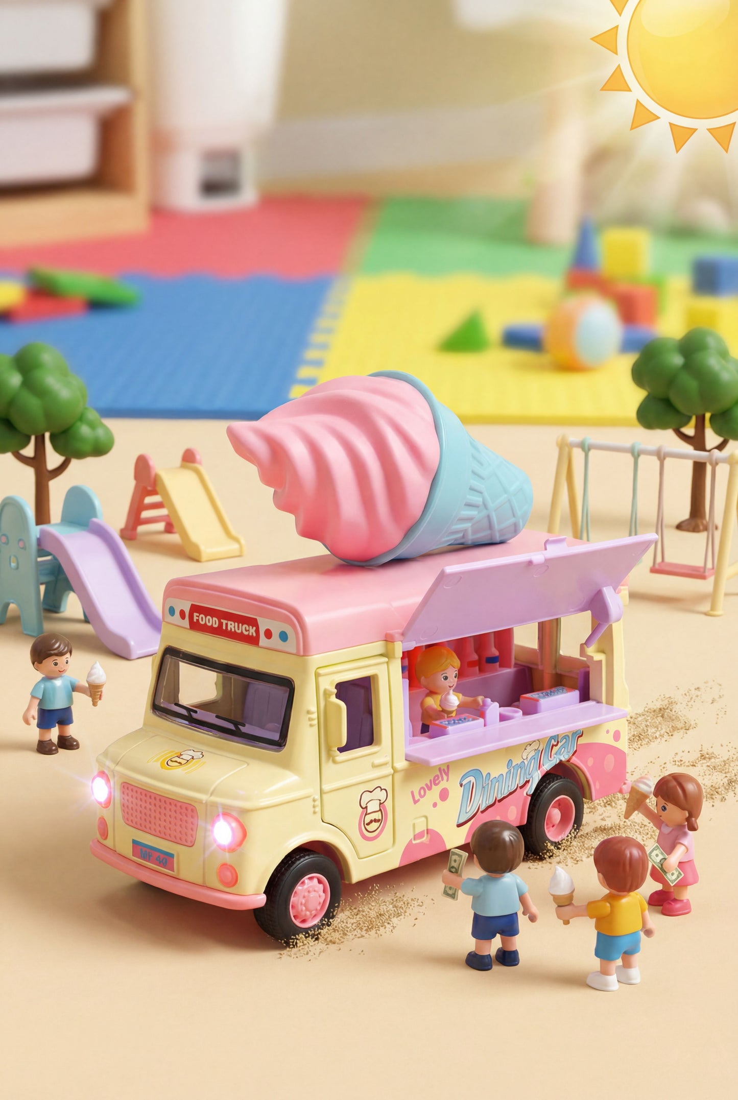 Pastel Ice Cream Food Truck - Interactive Pretend Play Vehicle with Lights & Sounds