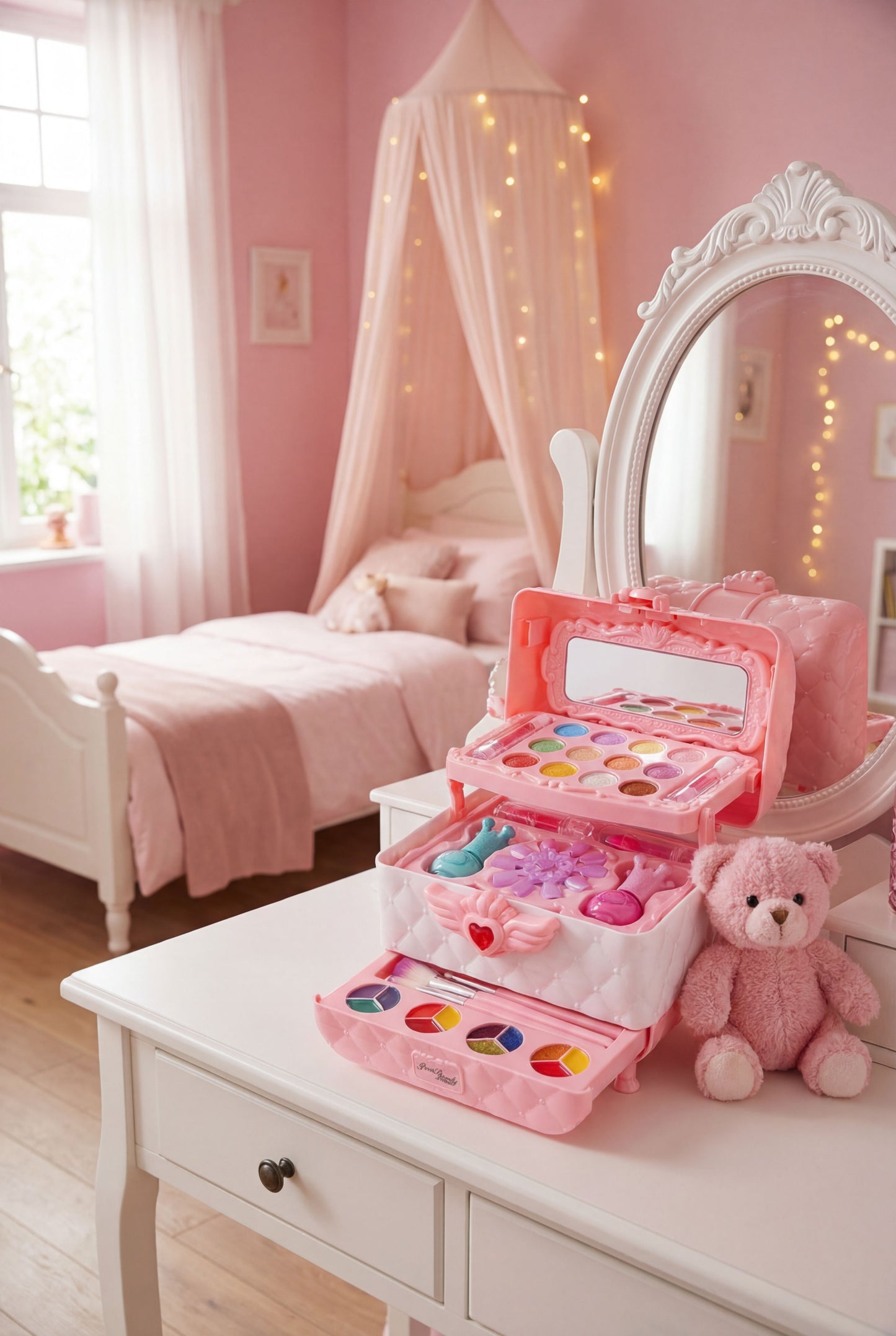 Princess Makeup Vanity Case - Non-Toxic & Washable Kids Cosmetic Play Set