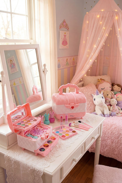 Princess Makeup Vanity Case - Non-Toxic & Washable Kids Cosmetic Play Set
