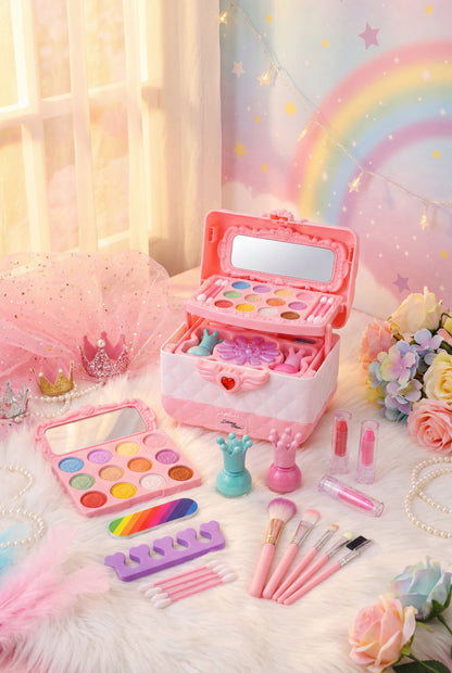 Princess Makeup Vanity Case - Non-Toxic & Washable Kids Cosmetic Play Set