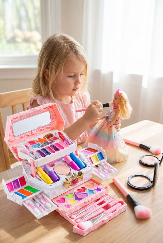 Princess Makeup Vanity Case - Non-Toxic & Washable Kids Cosmetic Play Set