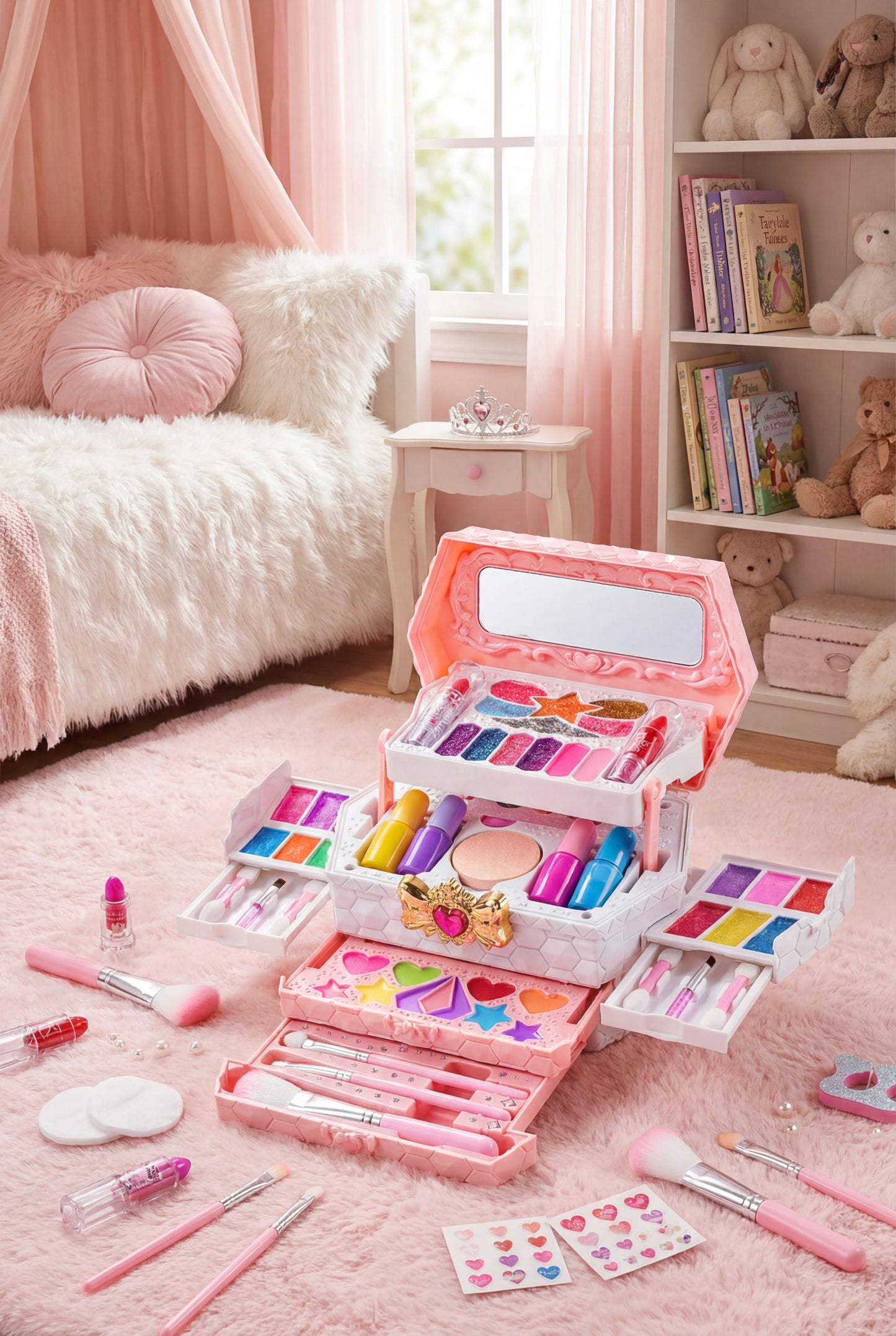 Princess Makeup Vanity Case - Non-Toxic & Washable Kids Cosmetic Play Set