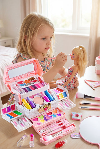 Princess Makeup Vanity Case - Non-Toxic & Washable Kids Cosmetic Play Set