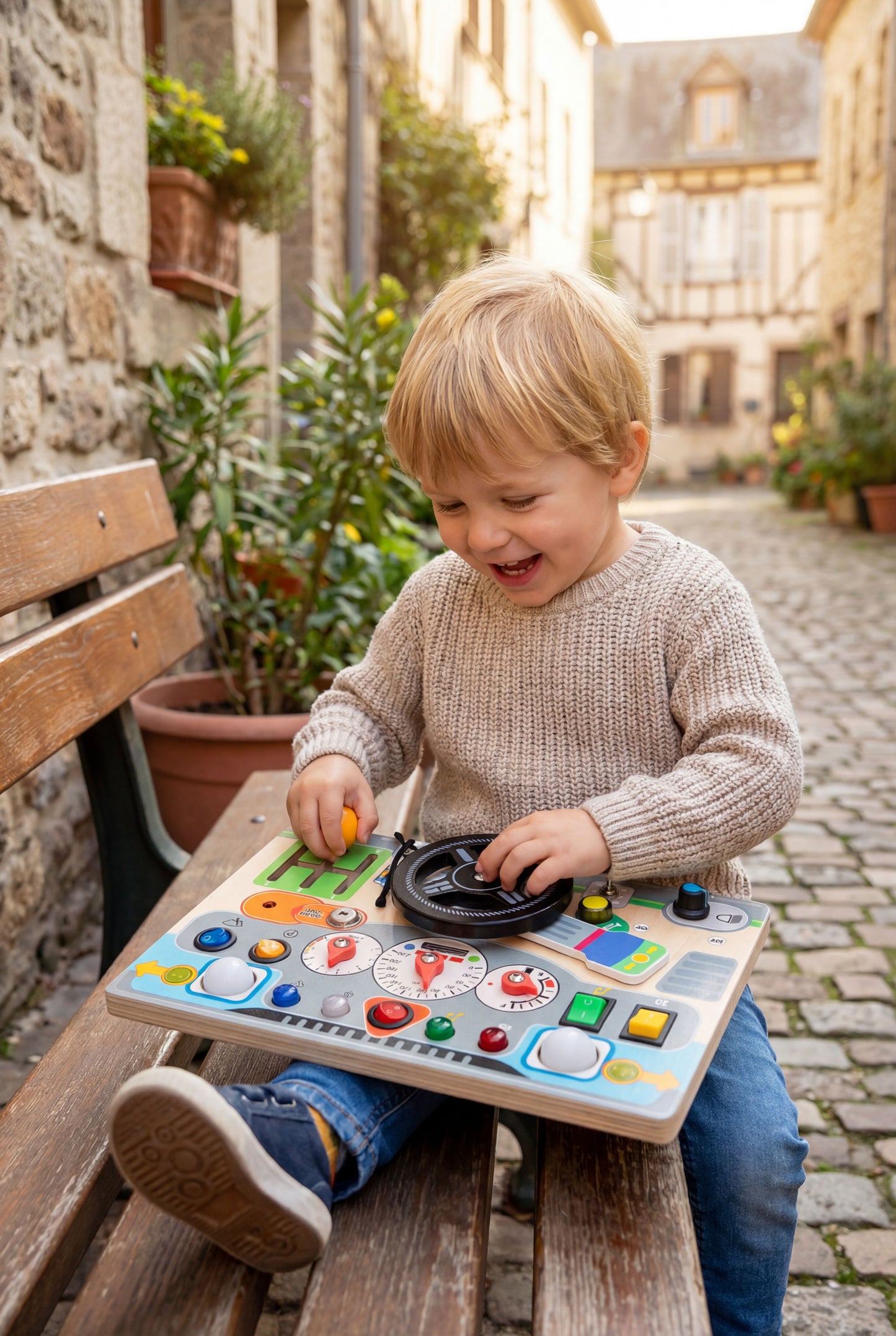 Toddler Electronic Driving Console with LED Lights, Interactive Sensory Busy Board for Early Learning