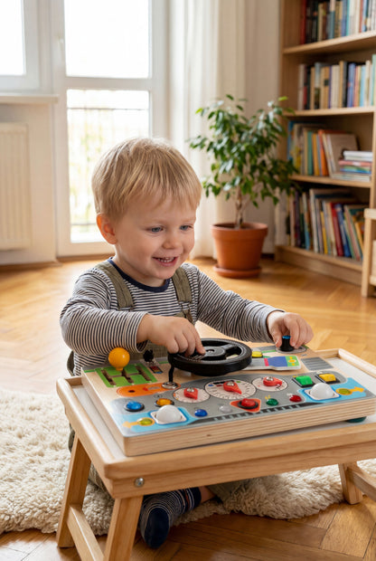 Toddler Electronic Driving Console with LED Lights, Interactive Sensory Busy Board for Early Learning