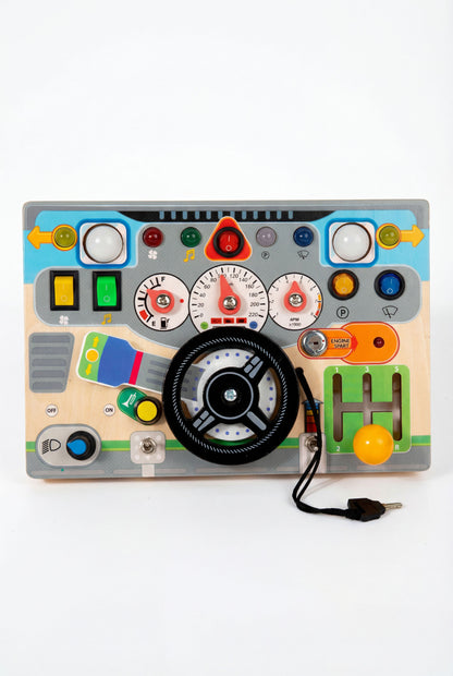 Toddler Electronic Driving Console with LED Lights, Interactive Sensory Busy Board for Early Learning