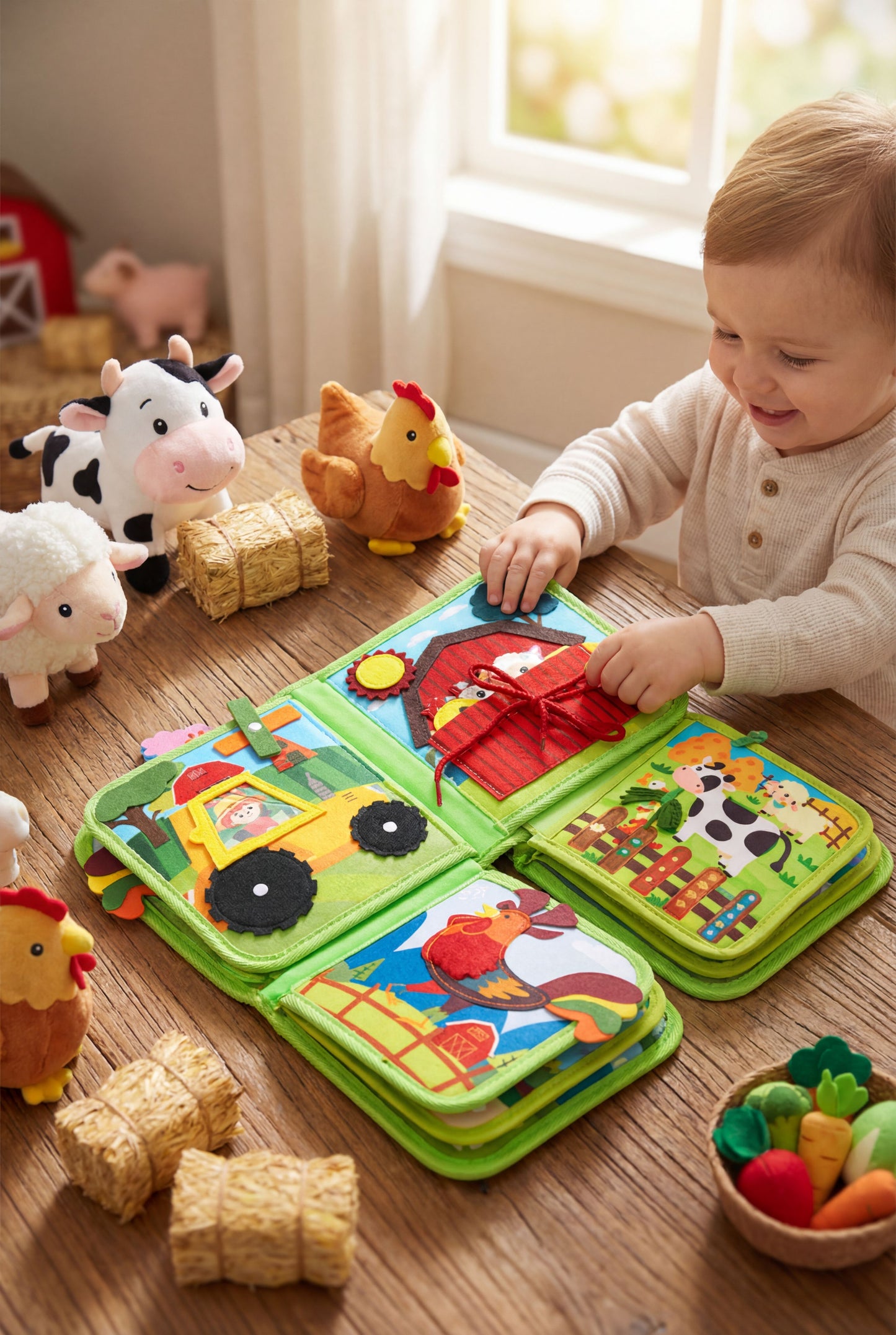 Farm Themed Cloth Busy Book - Interactive Montessori Toy for Early Learning