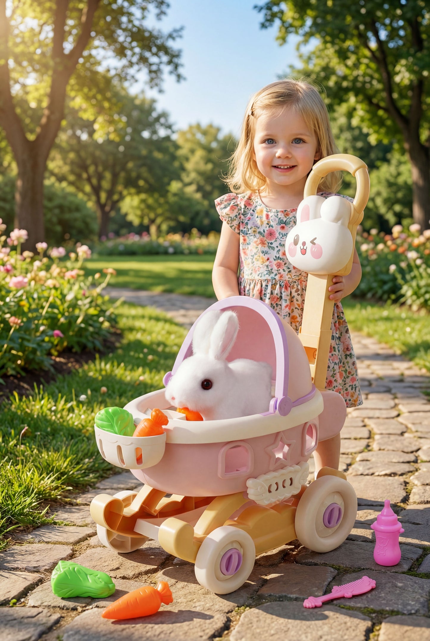 Bunny Pet Stroller Set - Pretend Play Toy for Little Girls