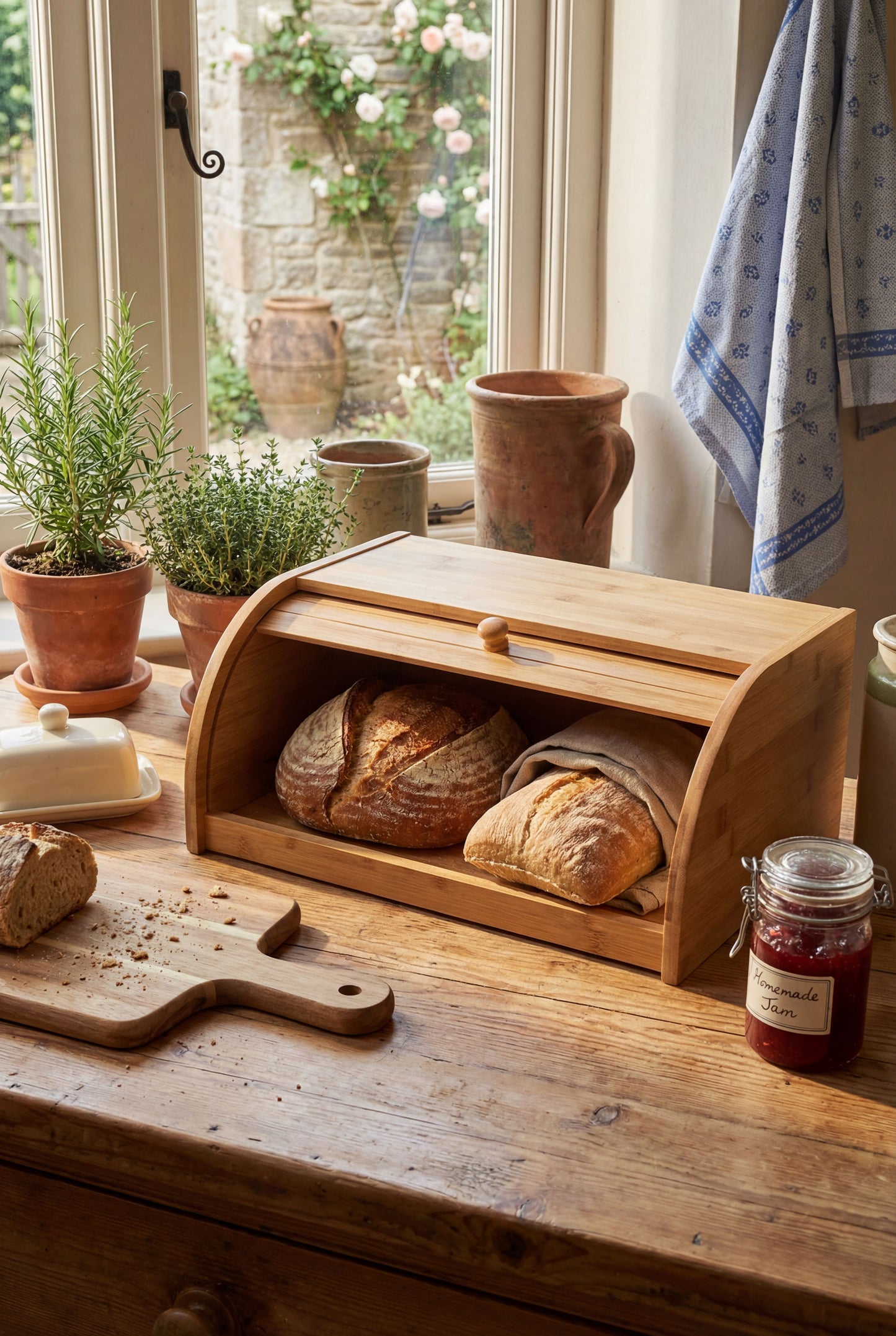 Bamboo Roll Top Bread Box - Fresh-Keeping Kitchen Storage