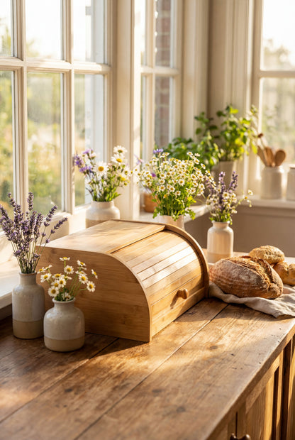 Bamboo Roll Top Bread Box - Fresh-Keeping Kitchen Storage