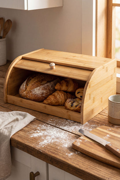 Bamboo Roll Top Bread Box - Fresh-Keeping Kitchen Storage