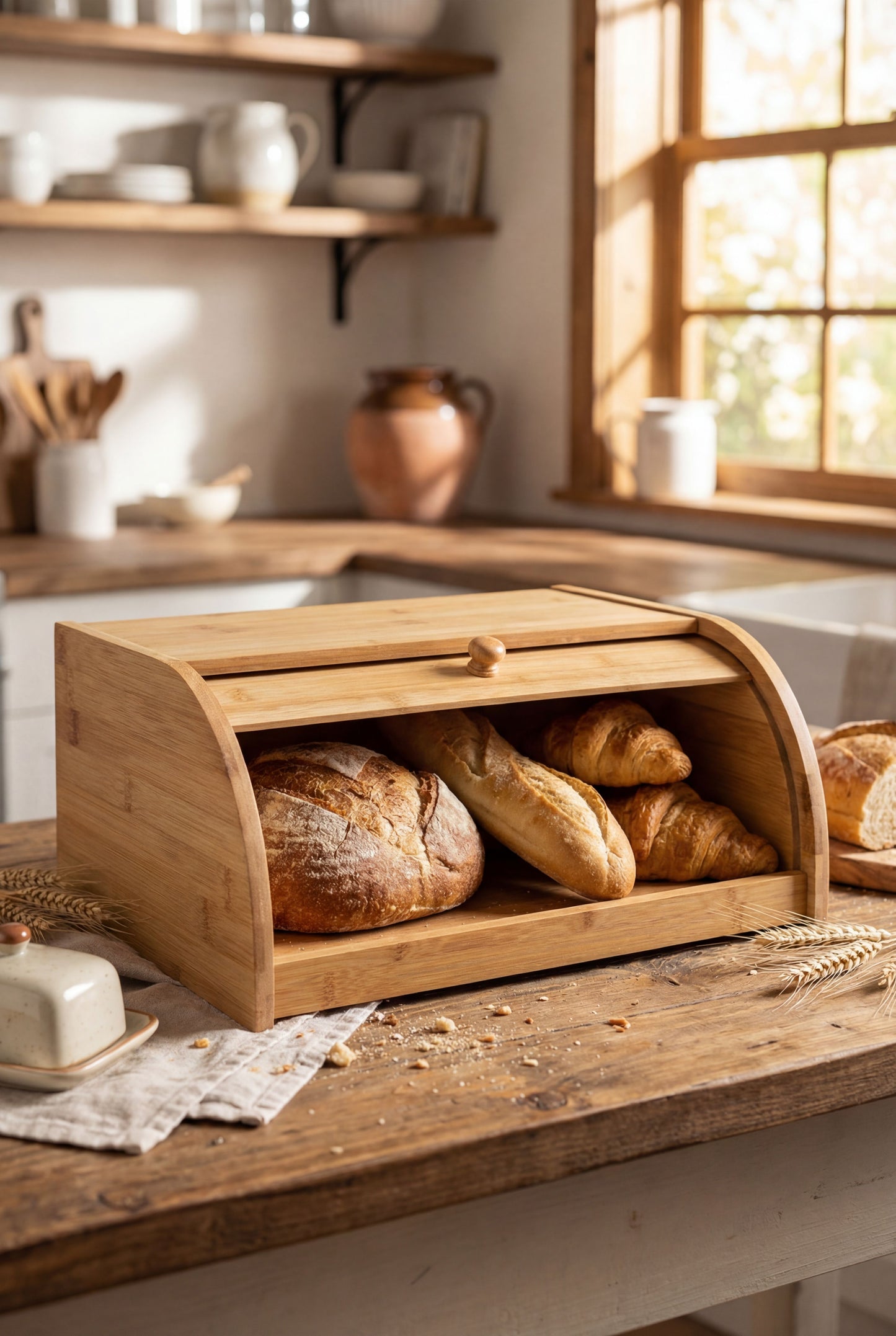 Bamboo Roll Top Bread Box - Fresh-Keeping Kitchen Storage