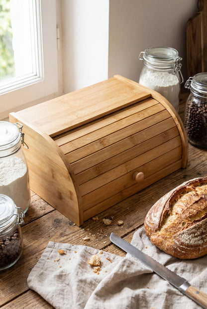 Bamboo Roll Top Bread Box - Fresh-Keeping Kitchen Storage