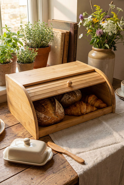 Bamboo Roll Top Bread Box - Fresh-Keeping Kitchen Storage