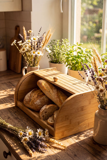 Bamboo Roll Top Bread Box - Fresh-Keeping Kitchen Storage