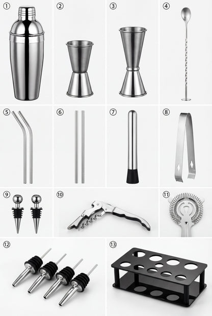 Beginner's 19-Piece Cocktail Kit - 750ml Dual-Material Shaker & Stand