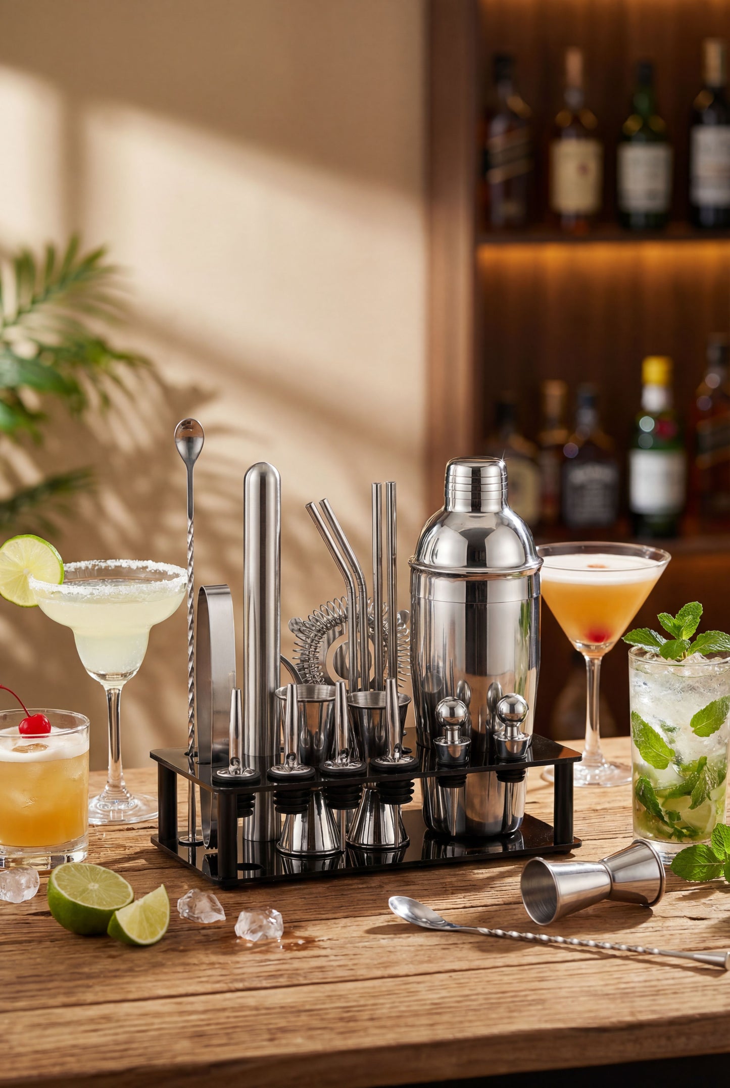 Beginner's 19-Piece Cocktail Kit - 750ml Dual-Material Shaker & Stand