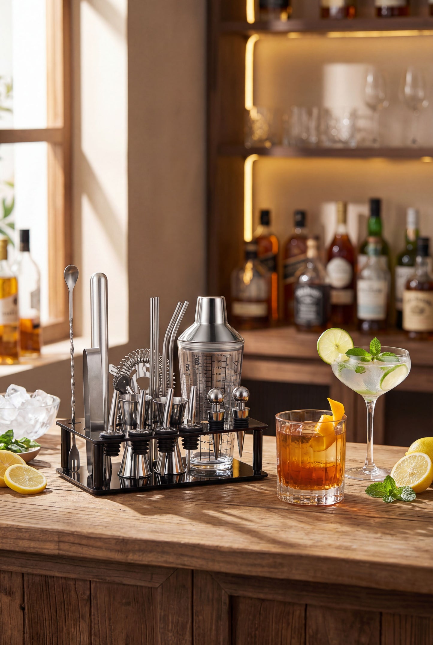 Beginner's 19-Piece Cocktail Kit - 750ml Dual-Material Shaker & Stand