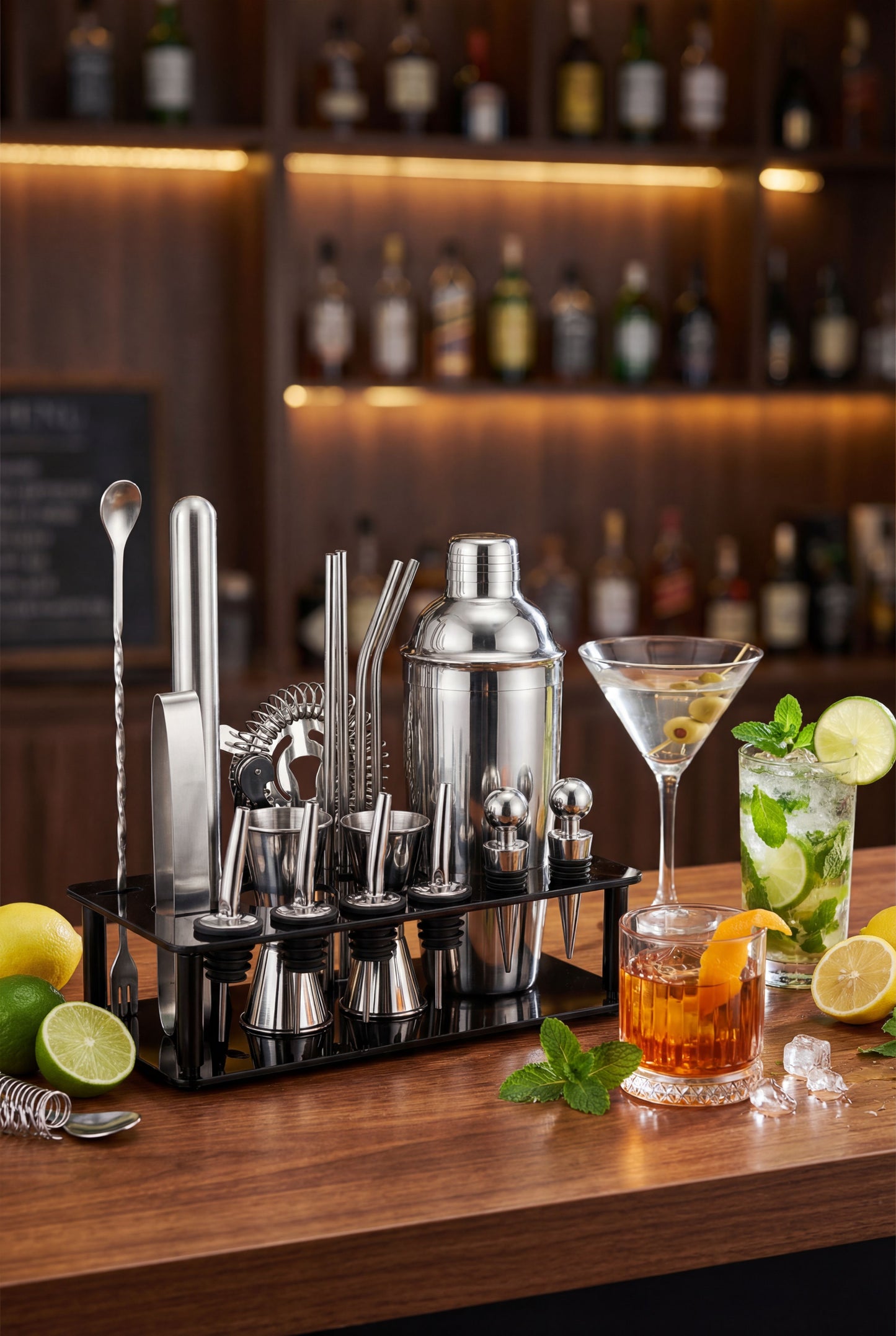 Beginner's 19-Piece Cocktail Kit - 750ml Dual-Material Shaker & Stand
