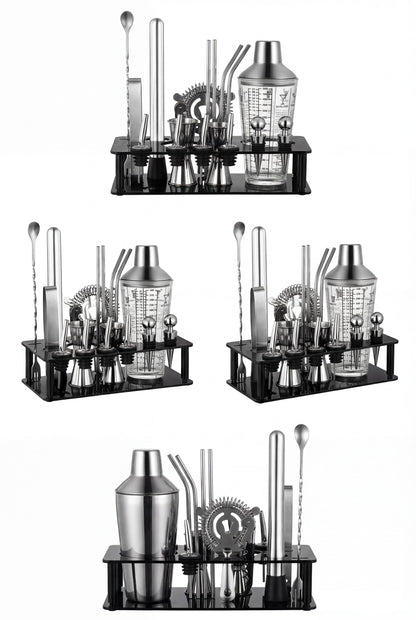 Beginner's 19-Piece Cocktail Kit - 750ml Dual-Material Shaker & Stand
