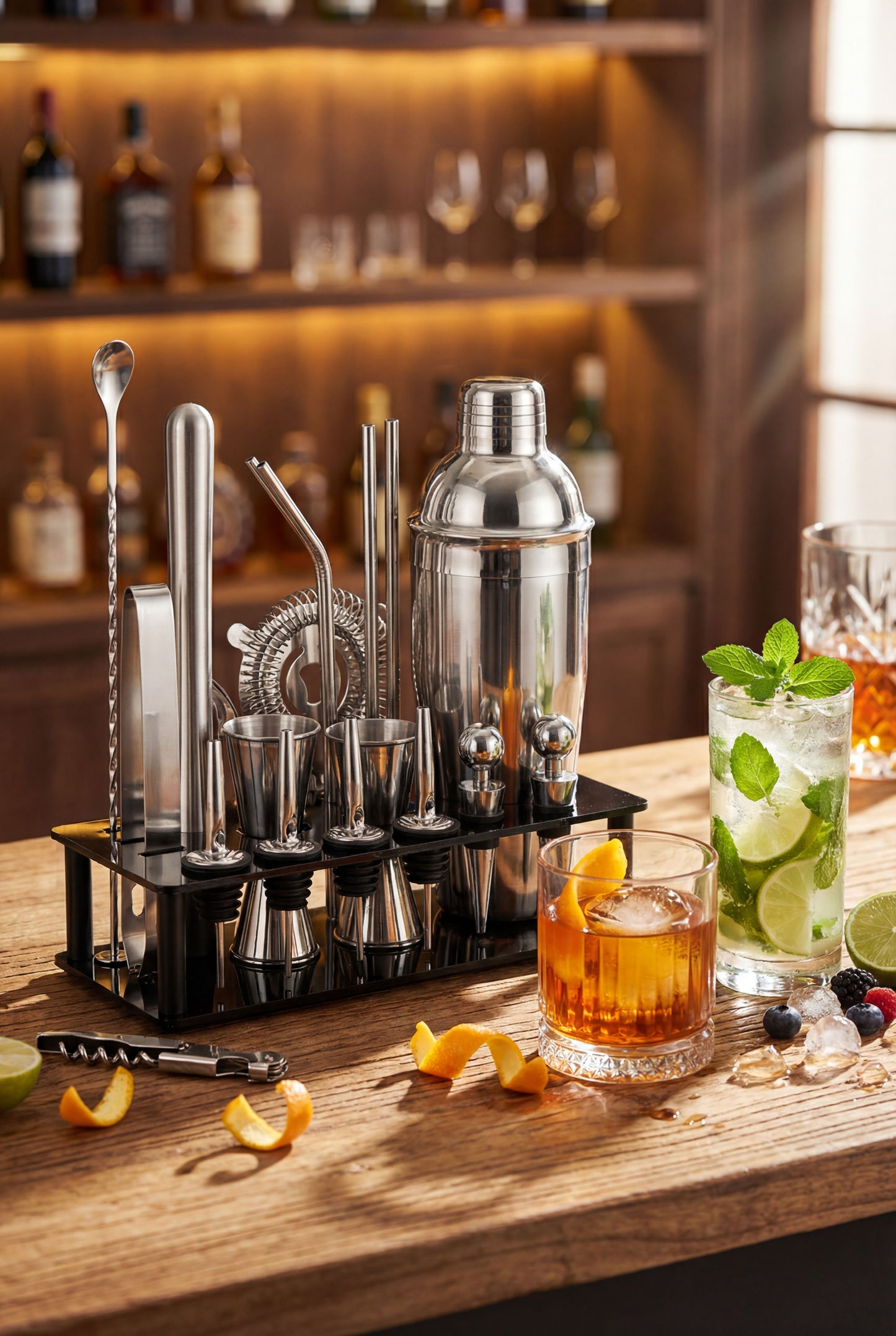Beginner's 19-Piece Cocktail Kit - 750ml Dual-Material Shaker & Stand