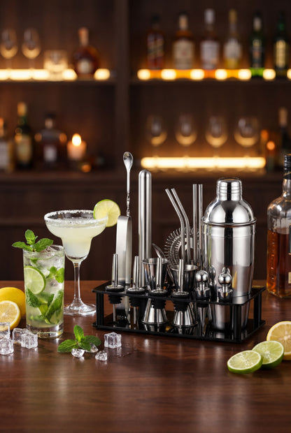 Beginner's 19-Piece Cocktail Kit - 750ml Dual-Material Shaker & Stand
