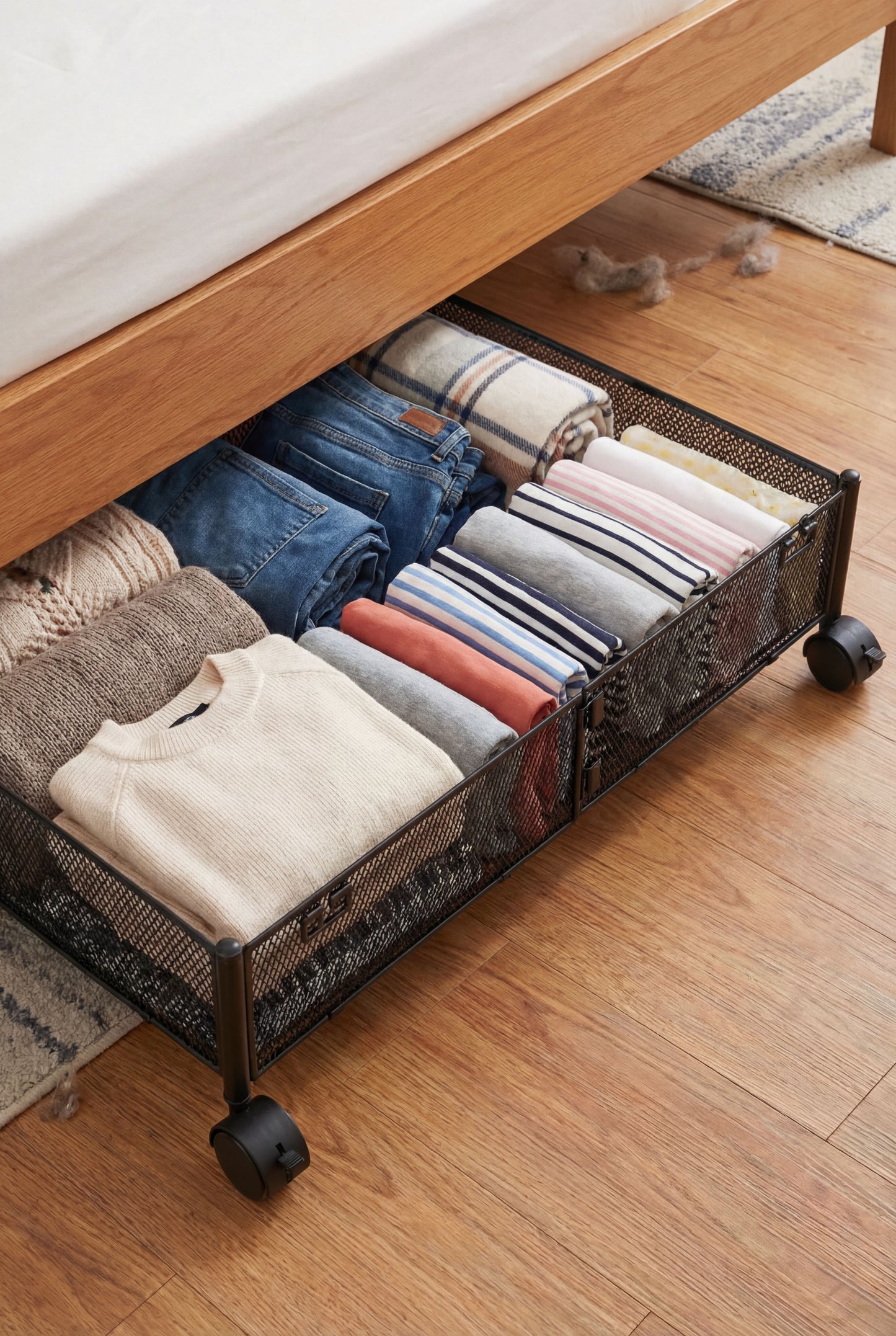 Extendable Under Bed Storage - Rolling Metal Mesh Bin