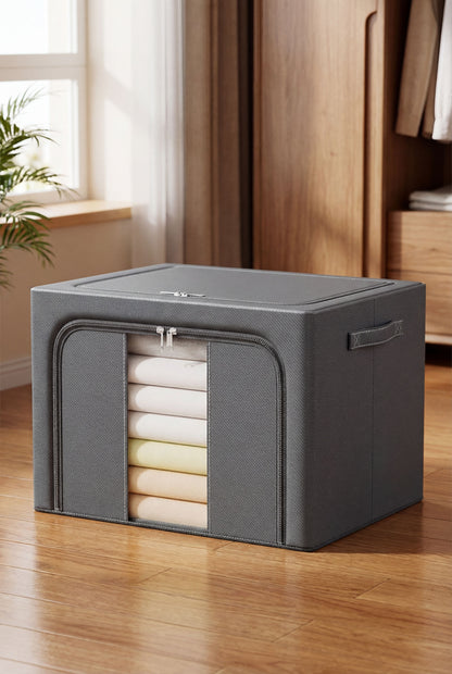 66L Foldable Fabric Storage Bin - Dark Gray with Clear Window